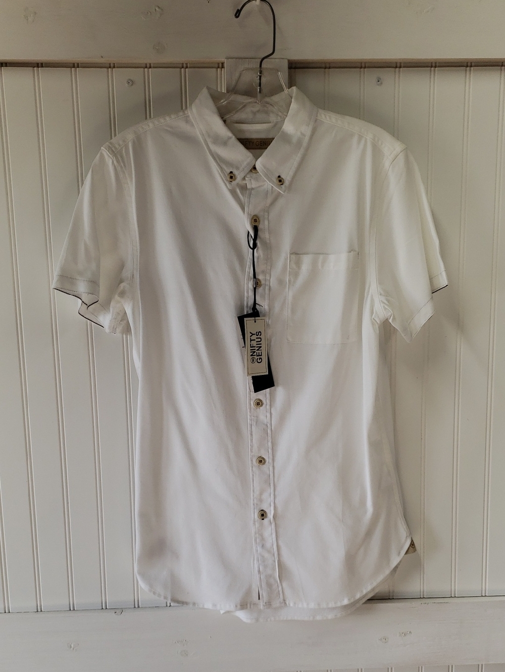 Nifty Genius NWT Men's White Button Down Collared Short Sleeve Shirt XS